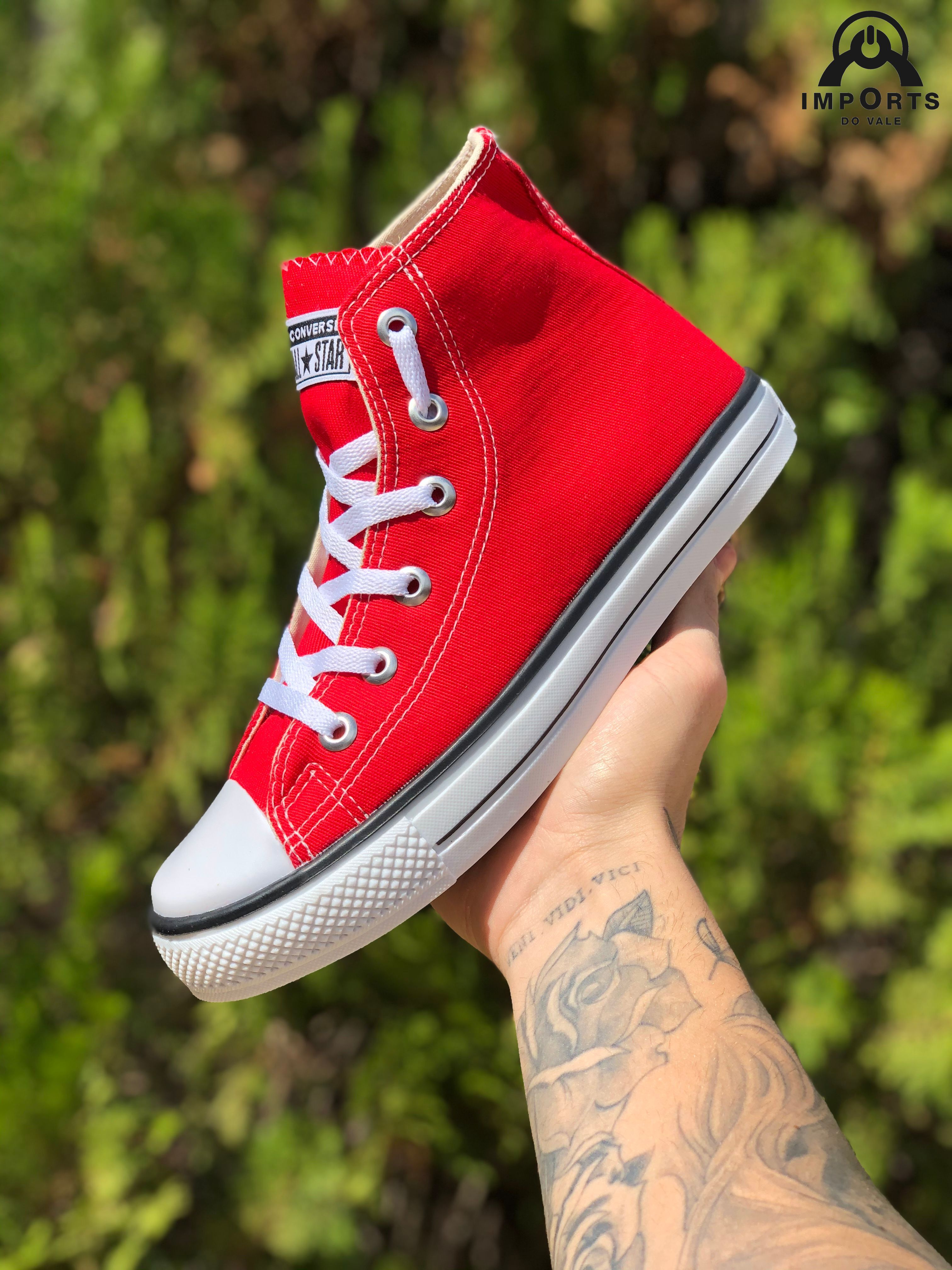 Tênis Converse All Star Chuck Taylor Cano Médio Preto e Vermelho