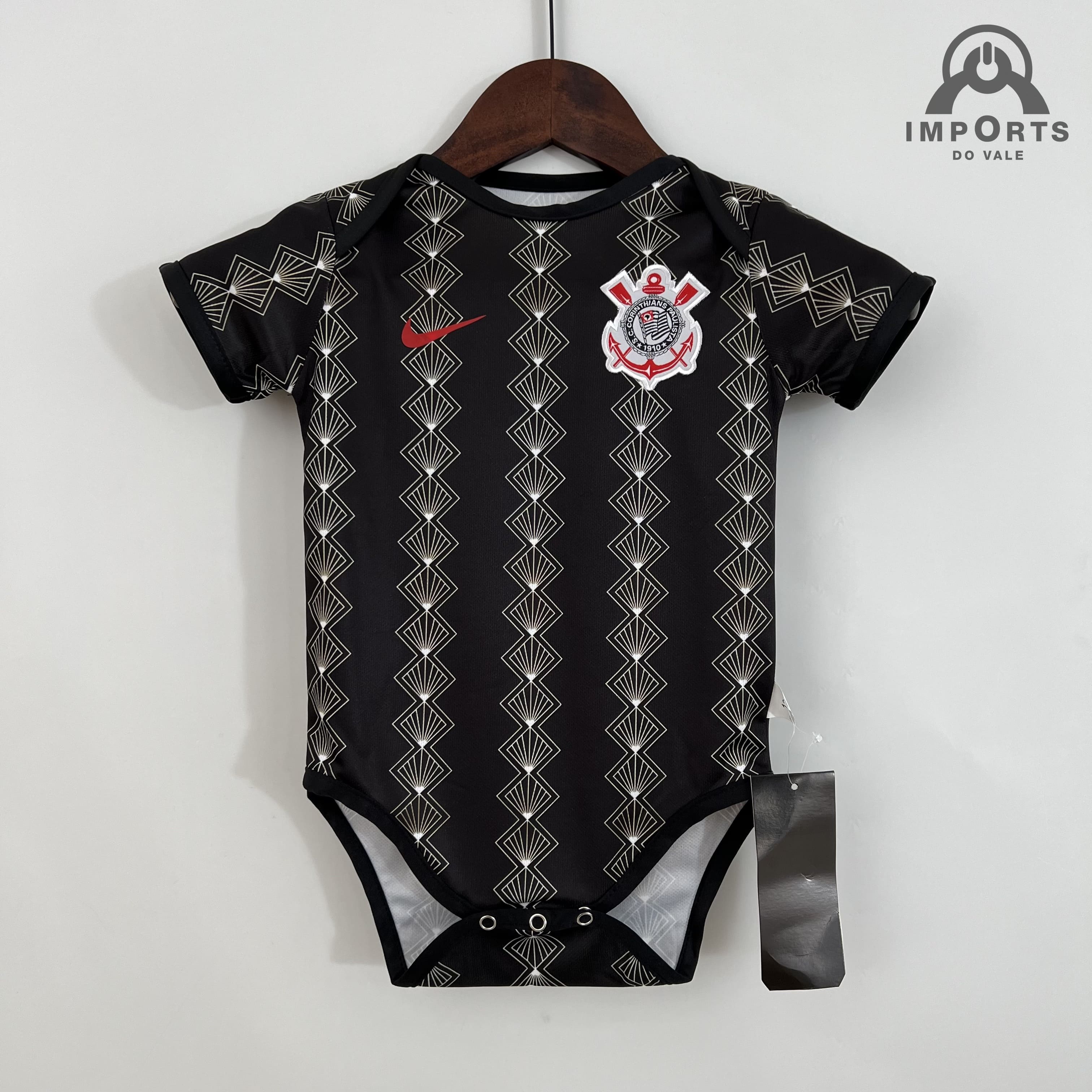 Body Infantil Corinthians 23/24 Preto + Personalização Grátis 