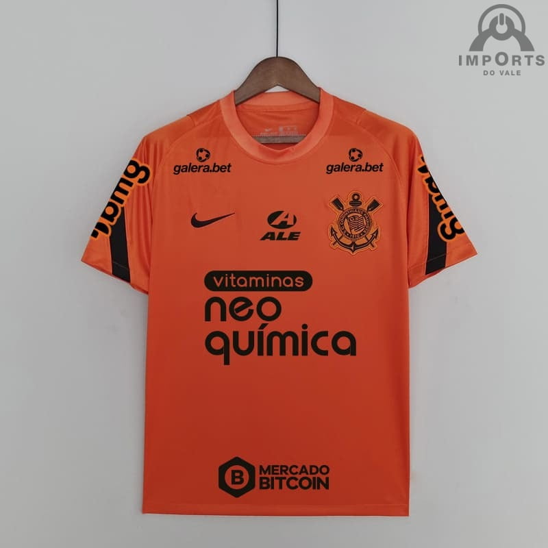 Camisa Corinthians 22/23 Treino Versão Torcedor Pré-Jogo Laranja + Patrocínios 