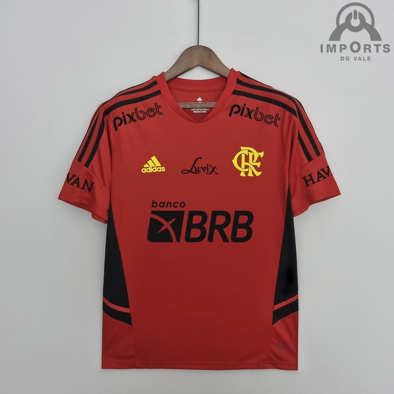 Camisa Flamengo 22/23 Versão Torcedor Treino Vermelha + Patrocínios + Personalização Grátis