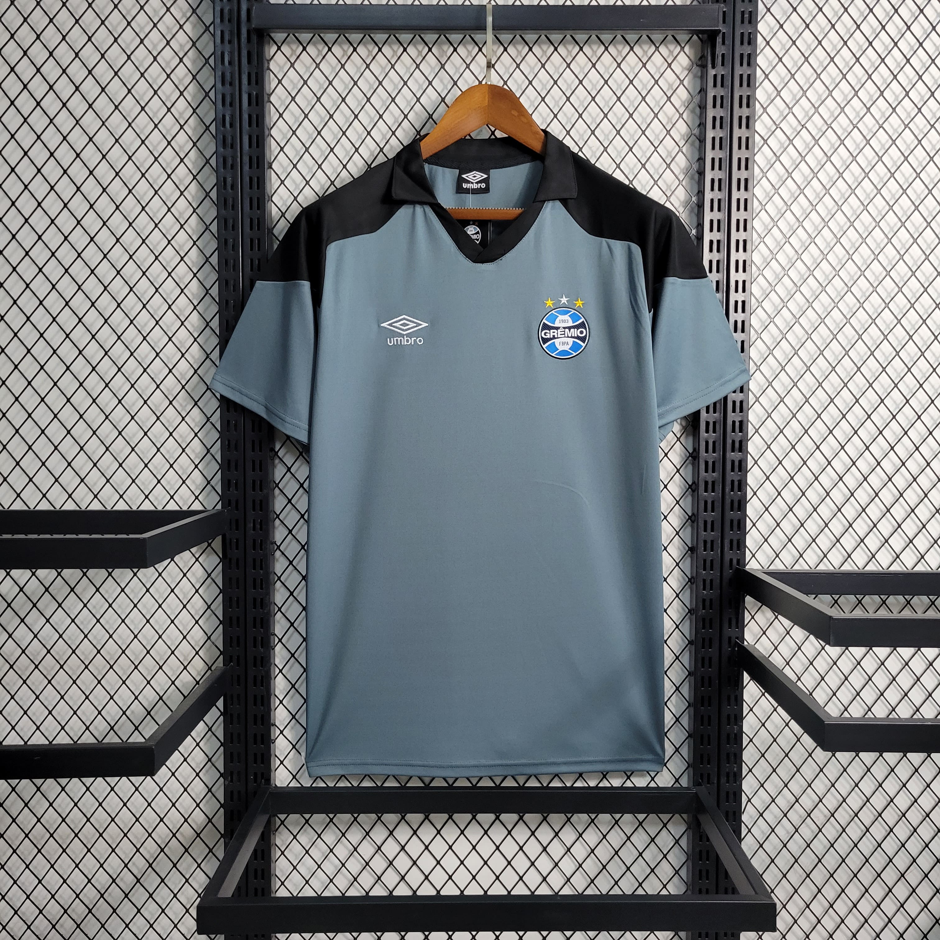 Camisa Gola Polo Grêmio 23/24 Treino - Cinza/preta
