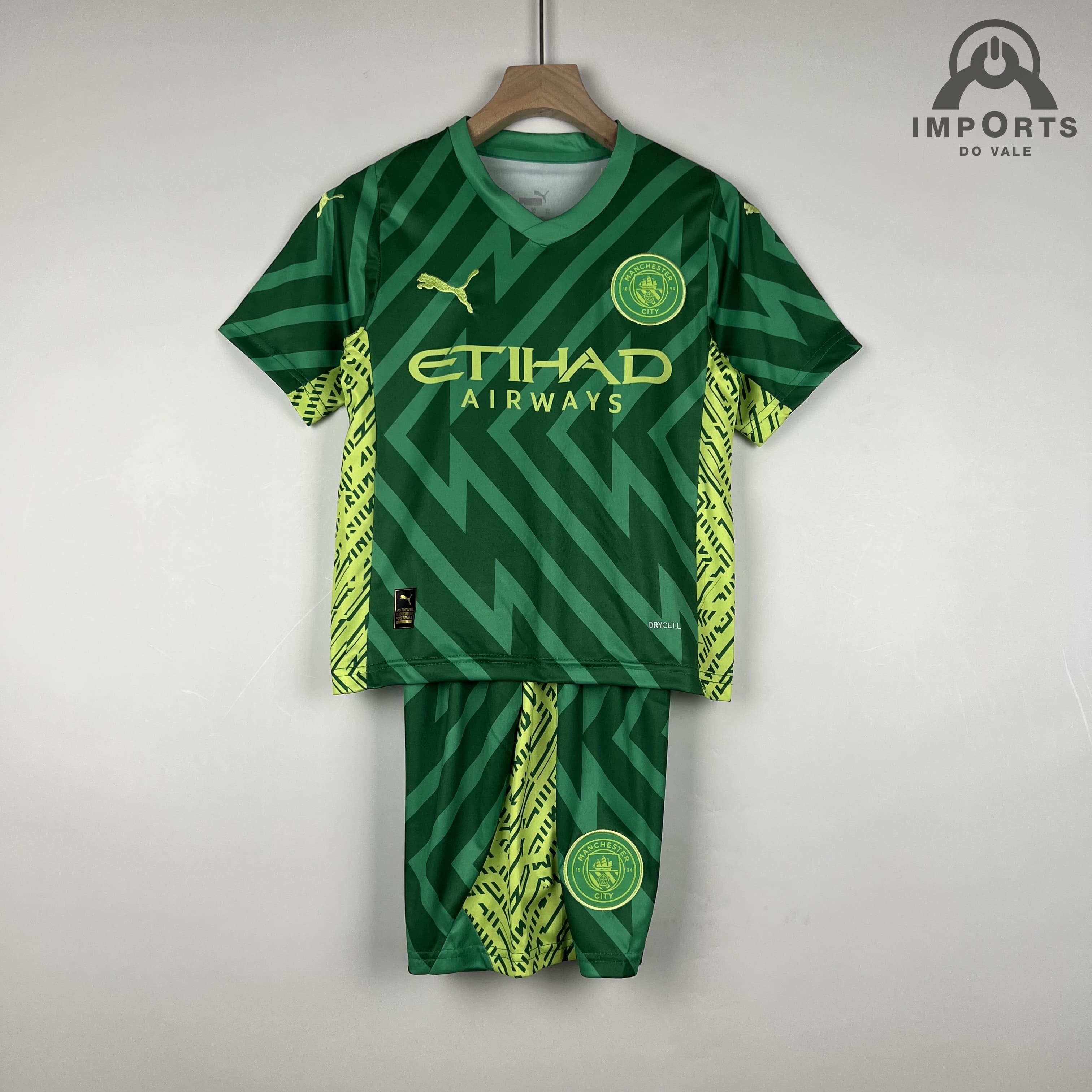 Kit Infantil Manchester City 23/24 Goleiro Personalização Grátis - Verde