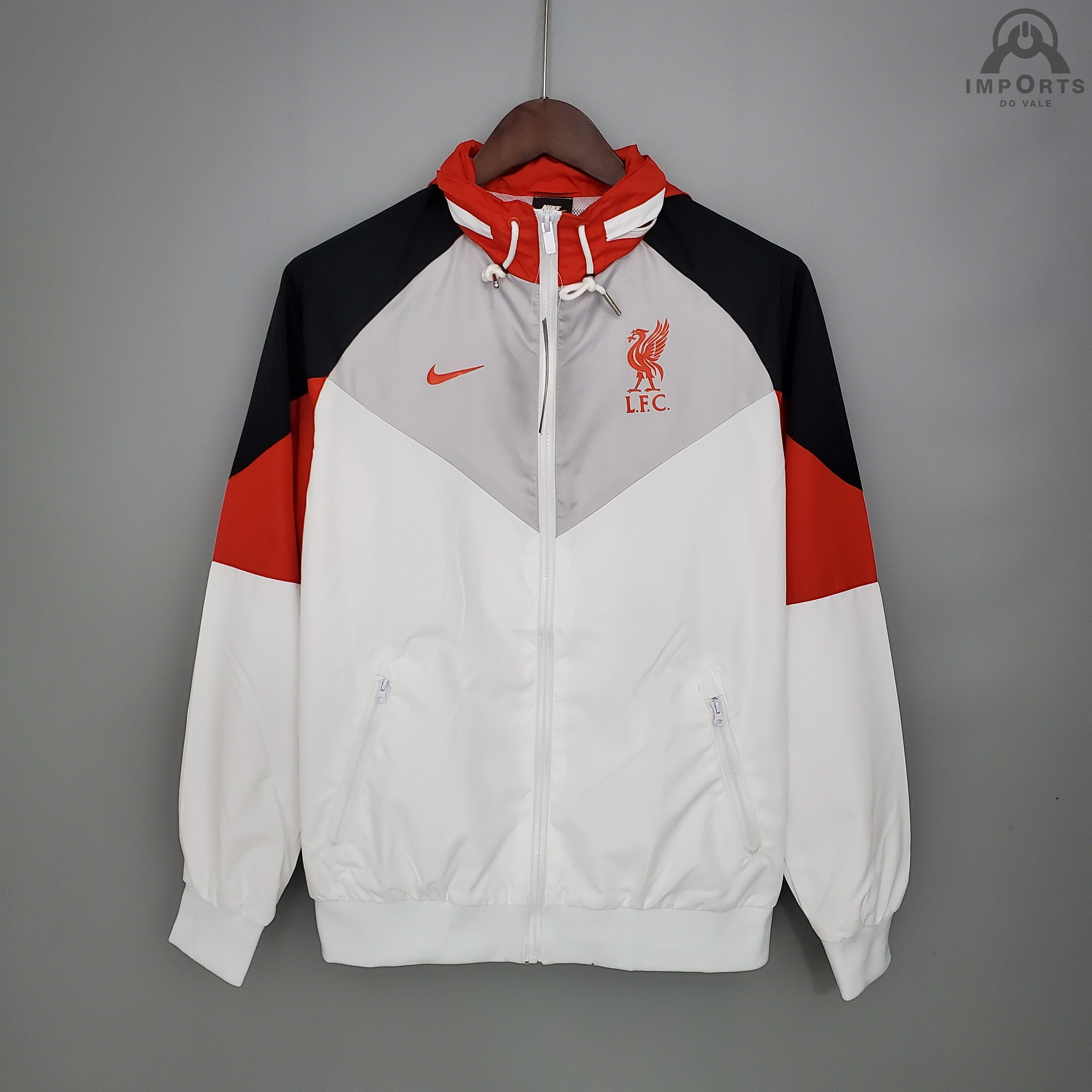 Jaqueta Corta-Vento Liverpool 21/22 - Branco, preto e vermelho