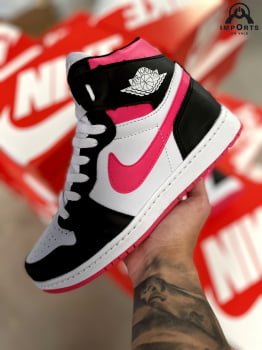 Tênis Air Jordan 1 Mid - Branco/rosa/preto