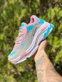 Tênis Balenciaga Triple S. - Cinza/azul/rosa