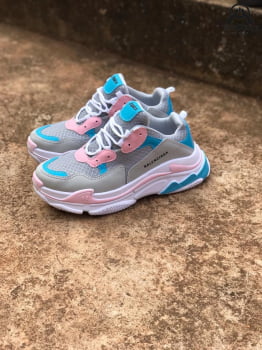 Tênis Balenciaga Triple S. - Cinza/azul/rosa