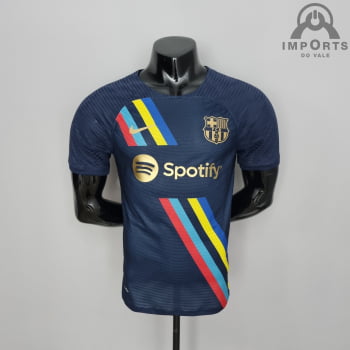 Camisa Barcelona 22/23 Versão Jogador Ed. Especial Ciano + Personalização Grátis
