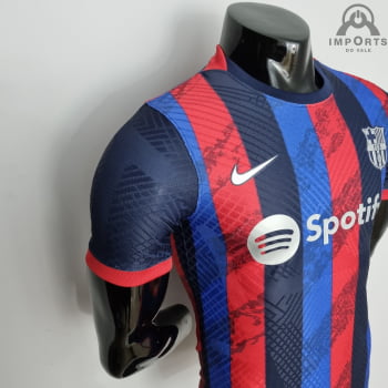 Camisa Barcelona 22/23 Versão Jogador Ed. Especial Vermelho e Azul + Personalização Grátis