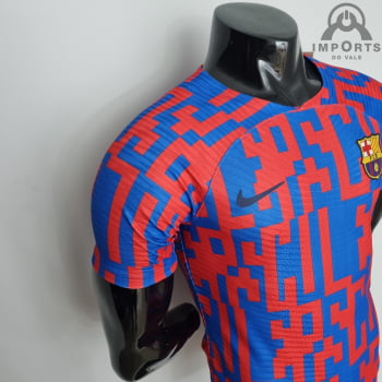 Camisa Barcelona 22/23 Versão Jogador Pré-Jogo Vermelho e Azul + Personalização Grátis