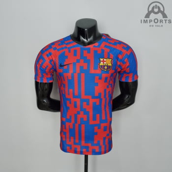 Camisa Barcelona 22/23 Versão Jogador Pré-Jogo Vermelho e Azul + Personalização Grátis