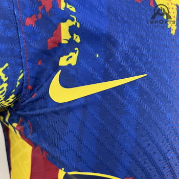 Camisa Barcelona 23/24 Versão Jogador Ed. Especial Amarela/vermelha + Personalização Grátis