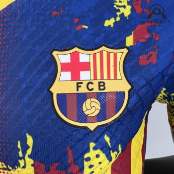 Camisa Barcelona 23/24 Versão Jogador Ed. Especial Amarela/vermelha + Personalização Grátis Camisa Barcelona 23/24 Versão Jogador Ed. Especial Amarela/vermelha + Personalização Grátis