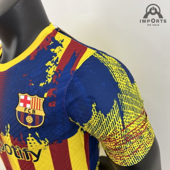 Camisa Barcelona 23/24 Versão Jogador Ed. Especial Amarela/vermelha + Personalização Grátis