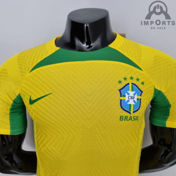 Camisa da Seleção Brasileira 2022 Treino Versão Jogador Amarela + Personalização Grátis