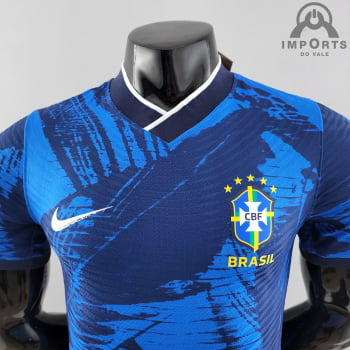 Camisa Brasil 2022 Versão Jogador Clássica Azul + Personalização Grátis