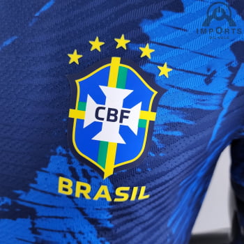 Camisa Brasil 2022 Versão Jogador Clássica Azul + Personalização Grátis