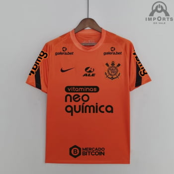 Camisa Corinthians 22/23 Treino Versão Torcedor Pré-Jogo Laranja + Patrocínios 