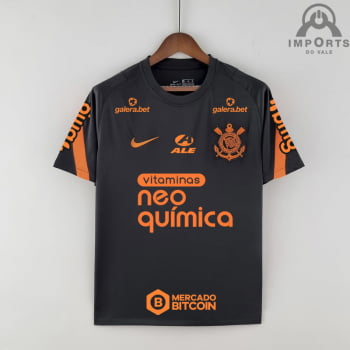 Camisa Corinthians 22/23 Treino Versão Torcedor Pré-Jogo Preta + Patrocínios + Personalização Grátis