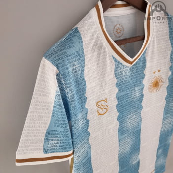 Camisa da Seleção Argentina 2022 Versão Torcedor Ed. Comemorativa - Branca/Azul