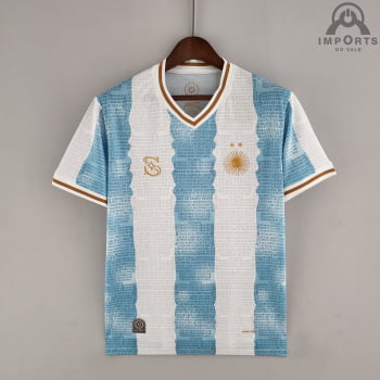 Camisa da Seleção Argentina 2022 Versão Torcedor Ed. Comemorativa - Branca/Azul