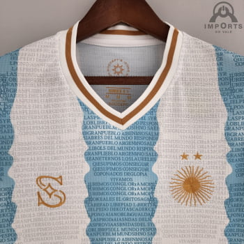 Camisa da Seleção Argentina 2022 Versão Torcedor Ed. Comemorativa - Branca/Azul
