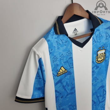 Camisa da Seleção Argentina 2022 Versão Torcedor Comemorativa Azul  + Personalização Grátis