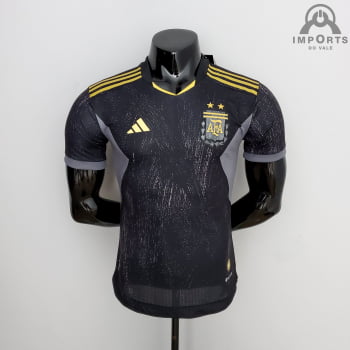Camisa da Seleção Argentina 2022 Versão Jogador Comemorativa Black + Personalização Grátis Camisa da Seleção Argentina 2022 Versão Jogador Comemorativa Black + Personalização Grátis