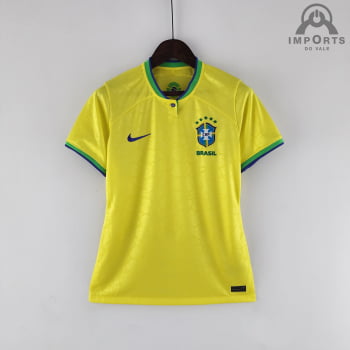 Camisa da Seleção Brasileira I Copa 2022 Versão Feminina + Personalização Grátis Camisa da Seleção Brasileira I Copa 2022 Versão Feminina + Personalização Grátis