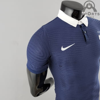 Camisa Gola Polo da Seleção Francesa 2022 Clássica Versão Jogador - Azul
