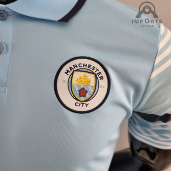Camisa Gola Polo Manchester City 22/23 - Azul Claro