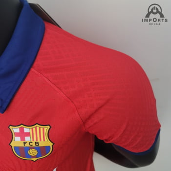 Camisa Barcelona 23/24 Versão Jogador Gola Polo  - Azul/vermelho