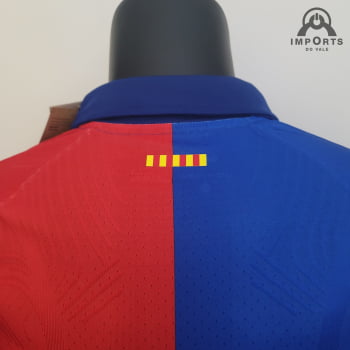 Camisa Barcelona 23/24 Versão Jogador Gola Polo  - Azul/vermelho