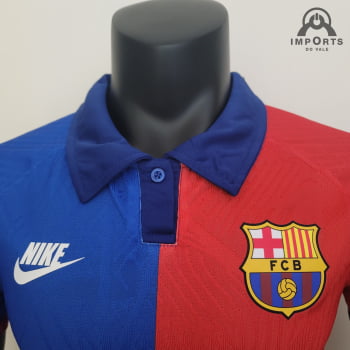 Camisa Barcelona 23/24 Versão Jogador Gola Polo  - Azul/vermelho