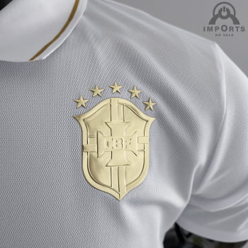 Camisa da Seleção Brasileira 2022 Gola Polo - Branca/Dourado