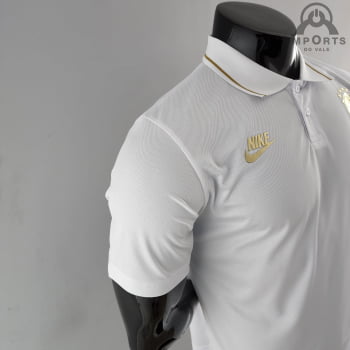 Camisa da Seleção Brasileira 2022 Gola Polo - Branca/Dourado