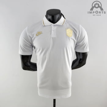 Camisa da Seleção Brasileira 2022 Gola Polo - Branca/Dourado