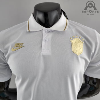 Camisa da Seleção Brasileira 2022 Gola Polo - Branca/Dourado
