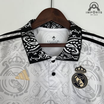 Camisa Gola Polo Real Madrid 23/24 - Branca/preta