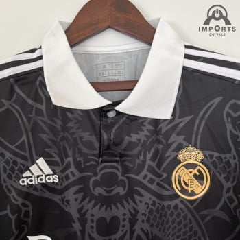 Camisa Gola Polo Real Madrid 23/24 - Preta/branca