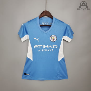 Camisa Manchester City I 21/22 Versão Feminina + Personalização Grátis