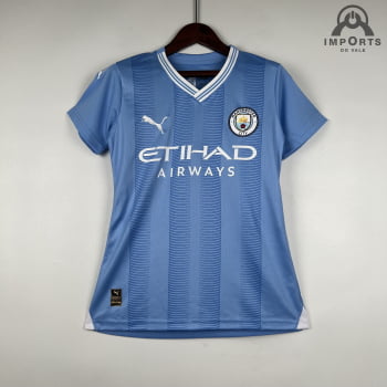 Camisa Manchester City I 23/24 Versão Feminina + Personalização Grátis Camisa Manchester City I 23/24 Versão Feminina + Personalização Grátis
