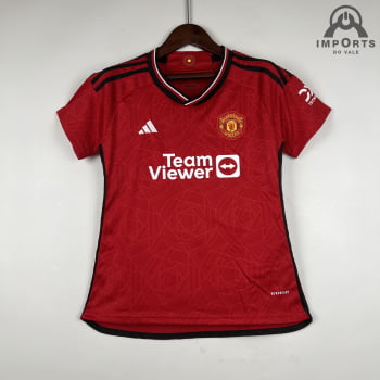 Camisa Manchester United I 23/24 Versão Feminina + Personalização Grátis Camisa Manchester United I 23/24 Versão Feminina + Personalização Grátis