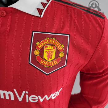 Camisa Manga Longa Manchester United l 22/23 Versão Jogador + Personalização Grátis Camisa Manga Longa Manchester United l 22/23 Versão Jogador + Personalização Grátis