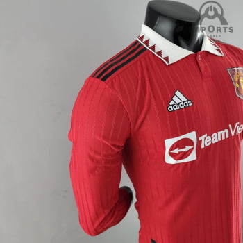 Camisa Manga Longa Manchester United l 22/23 Versão Jogador + Personalização Grátis