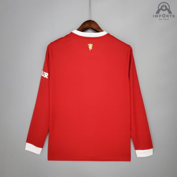 Camisa Manga Longa Manchester United I 21/22 Versão Torcedor + Personalização Grátis