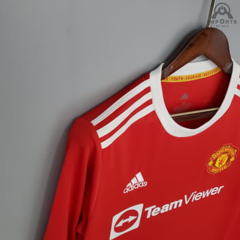 Camisa Manga Longa Manchester United I 21/22 Versão Torcedor + Personalização Grátis