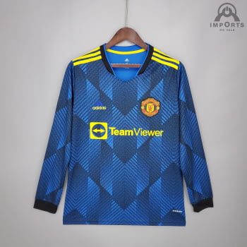 Camisa Manga Longa Manchester United II 21/22 Versão Torcedor + Personalização Grátis Camisa Manga Longa Manchester United II 21/22 Versão Torcedor + Personalização Grátis
