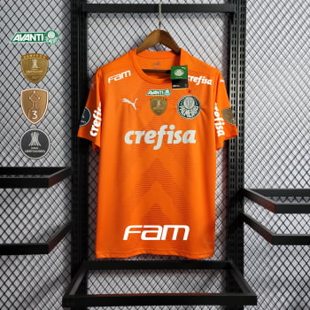 Camisa Palmeiras 22/23 Goleiro + Patrocínios + Patch Libertadores + Personalização Grátis - Laranja