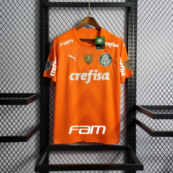 Camisa Palmeiras 22/23 Goleiro + Patrocínios + Patch Libertadores + Personalização Grátis - Laranja