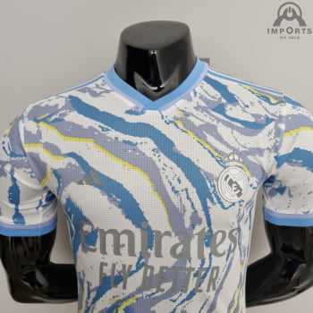Camisa Real Madrid 22/23 Edição Especial Versão Jogador + Personalização Grátis - Branco/azul